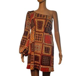 Judith March Dress Geometric Mini Orange Yellow Brown Womens Size Small